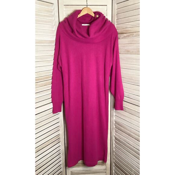 Outlander 80’s Fuschia Lambswool Angora Cowl Neck Midi Sweater Dress XL 1x - Picture 1 of 10
